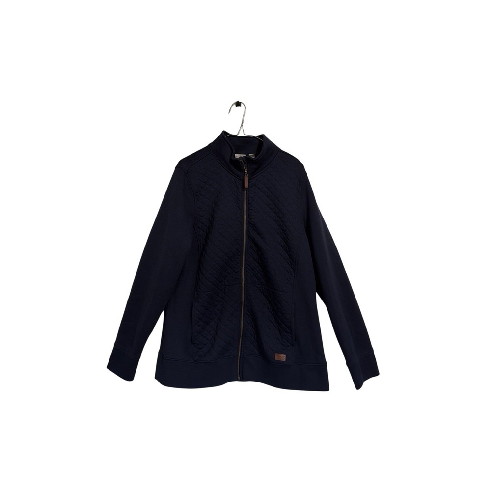 LL‎ Bean Womens XL Tall Navy Blue Quilted Full Zip Mock Neck Sweatshirt Jacket